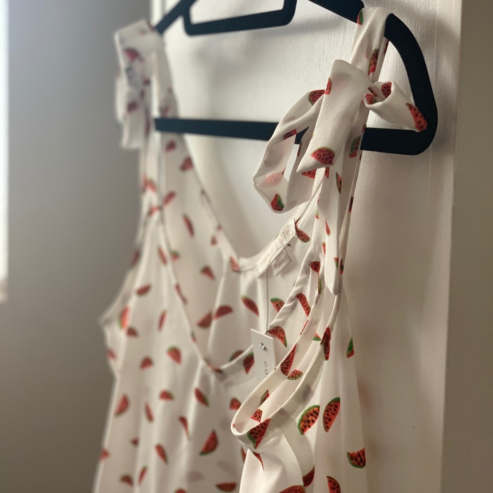 White watermelon print tank with tie straps